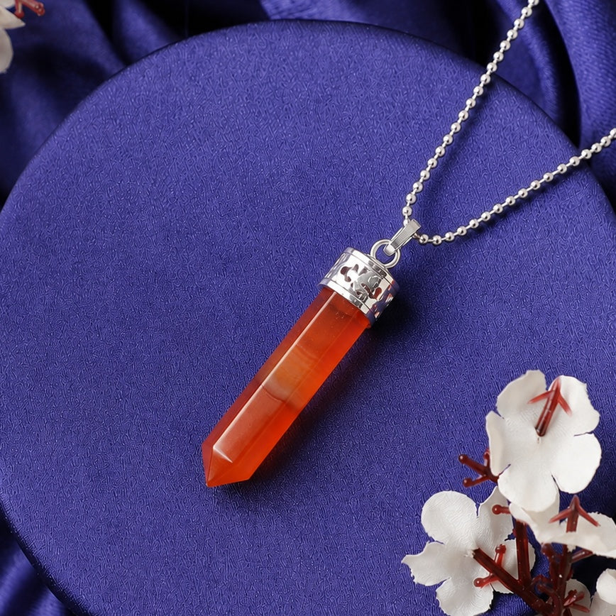Natural Red Carnelian Pencil Pendant – Crystal Point Necklace for Energy & Confidence