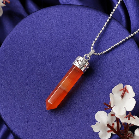 Natural Red Carnelian Pencil Pendant – Crystal Point Necklace for Energy & Confidence