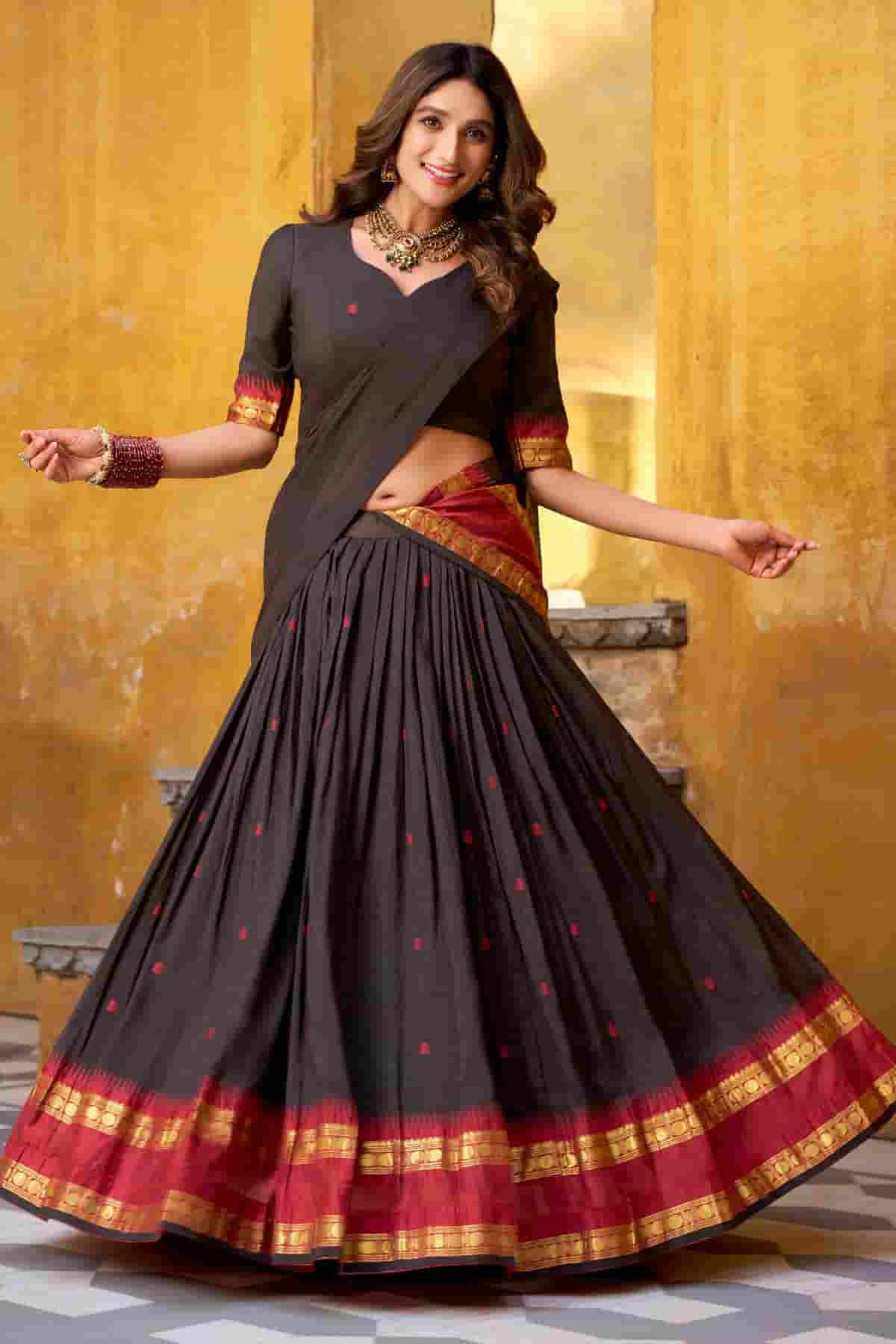 Chanderi Silk Zari Woven Work Lehenga Choli In Black Colour