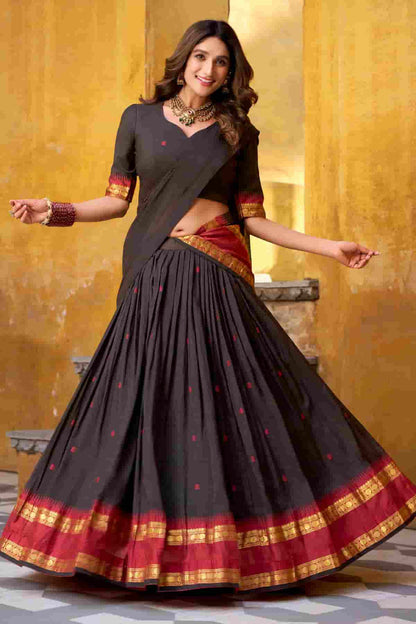 Chanderi Silk Zari Woven Work Lehenga Choli In Black Colour