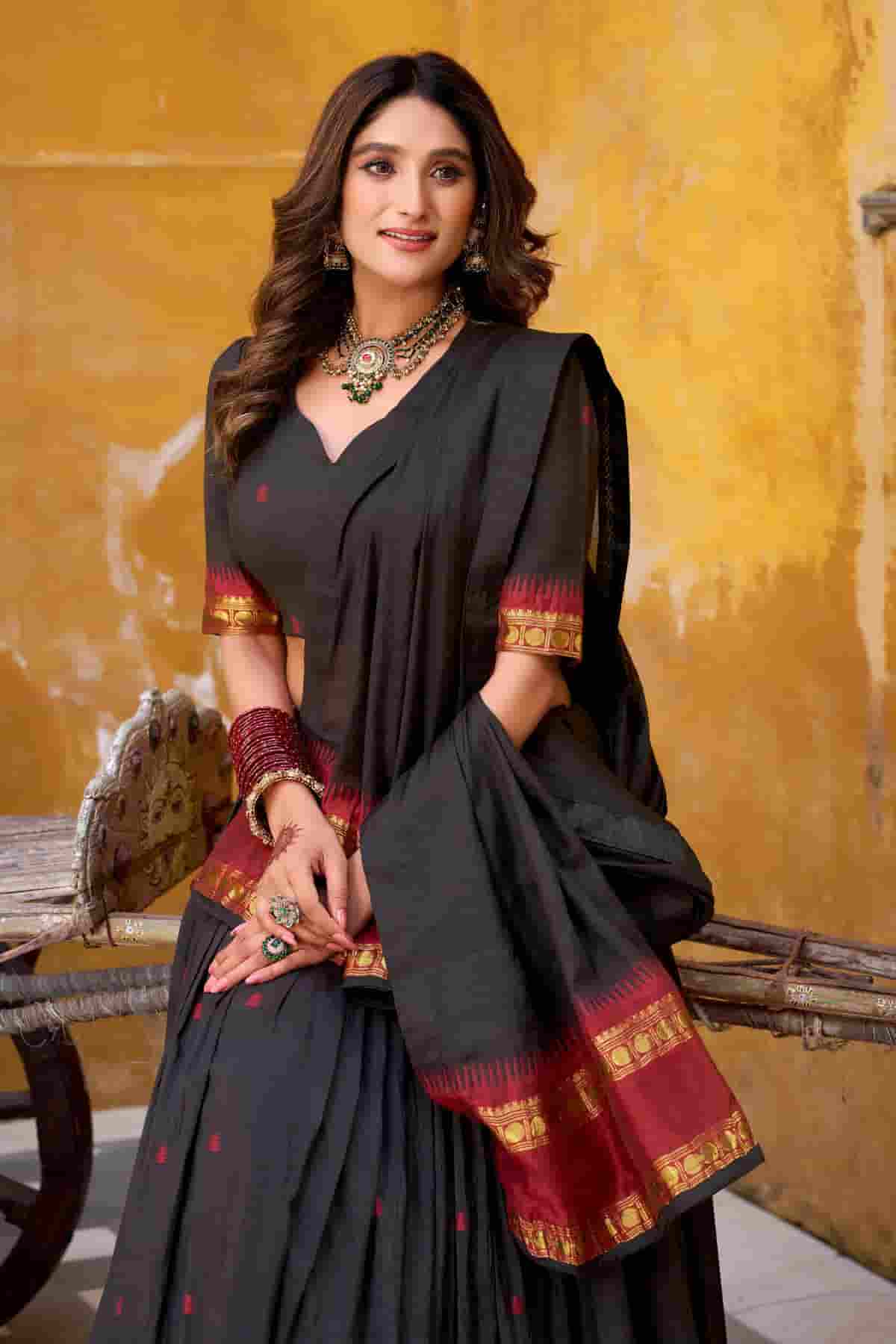 Chanderi Silk Zari Woven Work Lehenga Choli In Black Colour