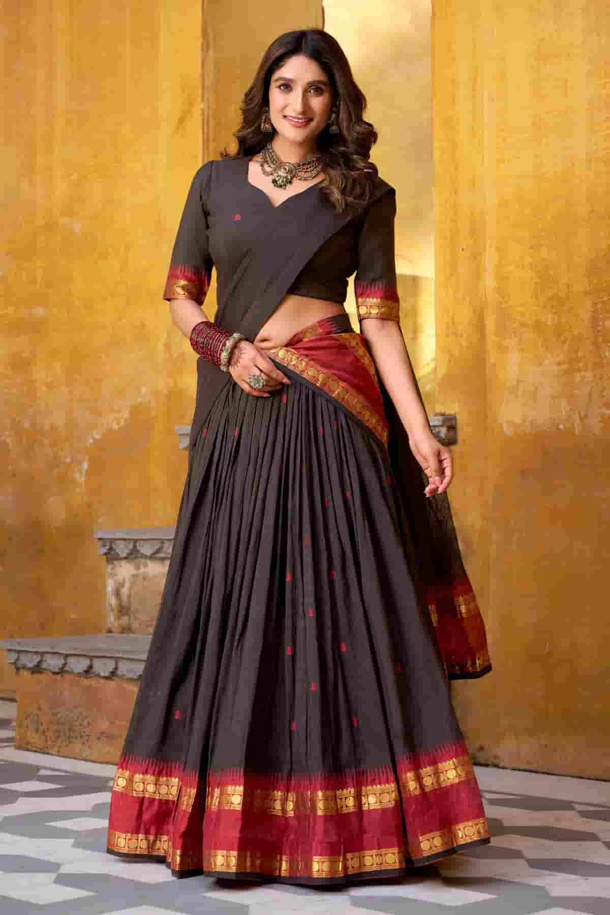 Chanderi Silk Zari Woven Work Lehenga Choli In Black Colour