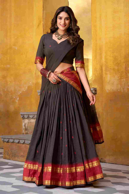 Chanderi Silk Zari Woven Work Lehenga Choli In Black Colour