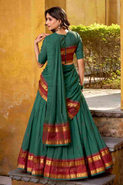 Chanderi Silk Zari Woven Work Lehenga Choli In Green Colour