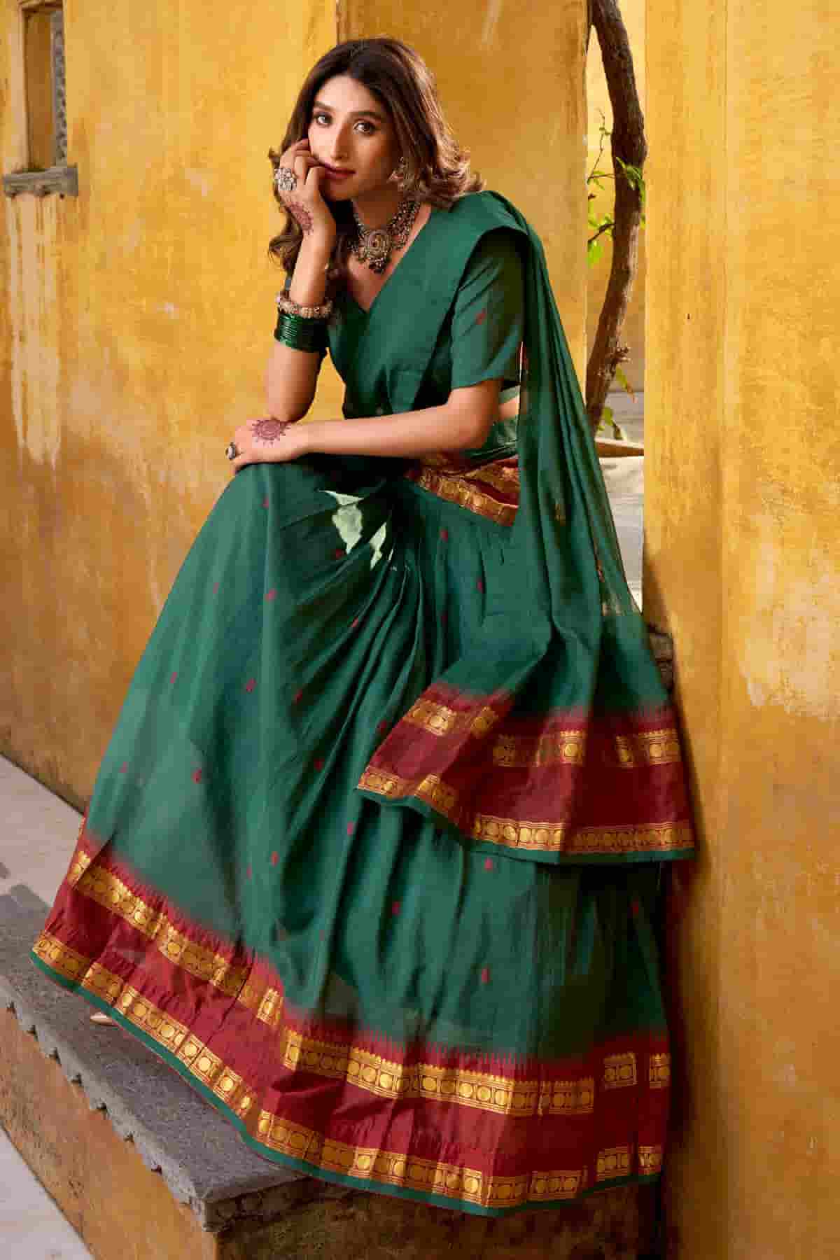 Chanderi Silk Zari Woven Work Lehenga Choli In Green Colour