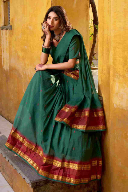 Chanderi Silk Zari Woven Work Lehenga Choli In Green Colour