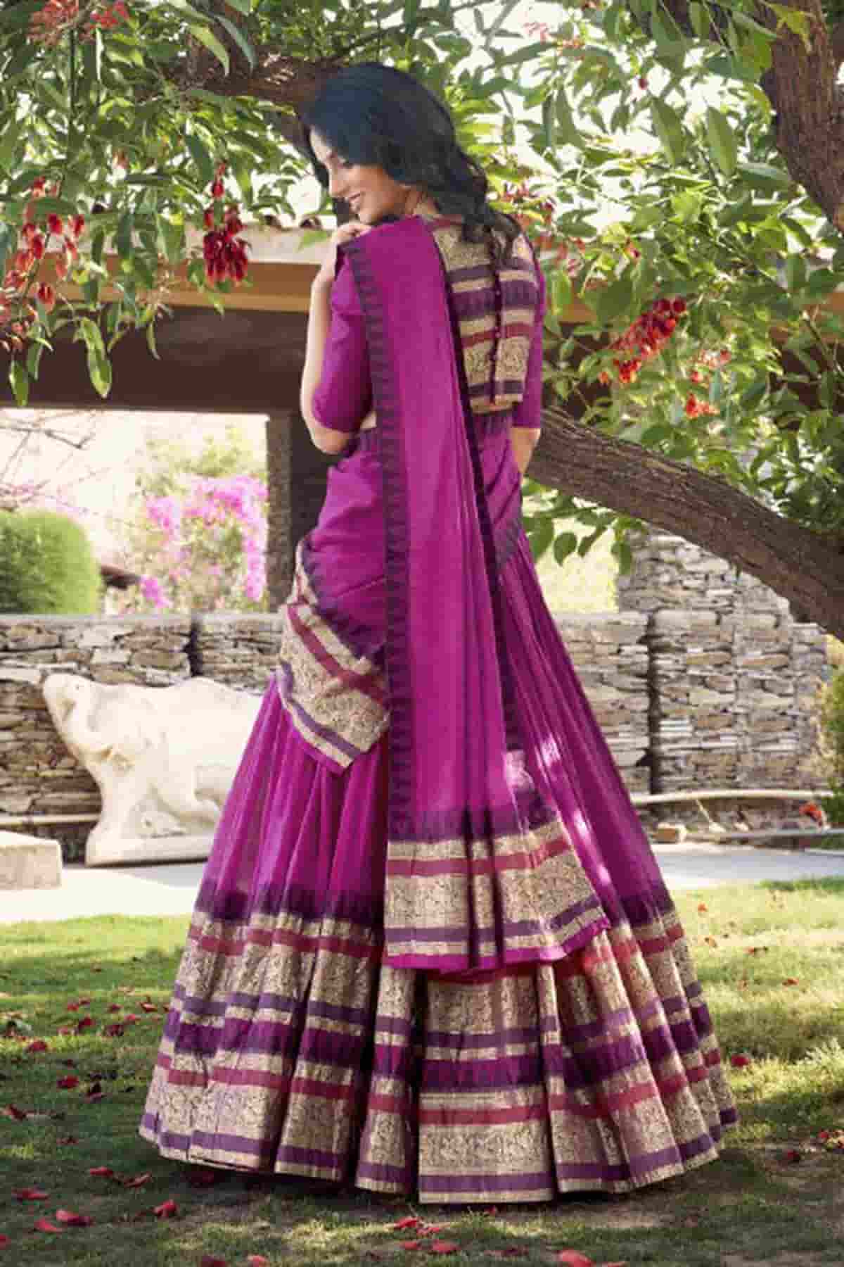 Chanderi Silk Zari Woven Work Lehenga Choli In Pink Colour