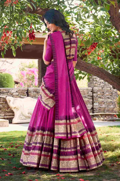Chanderi Silk Zari Woven Work Lehenga Choli In Pink Colour
