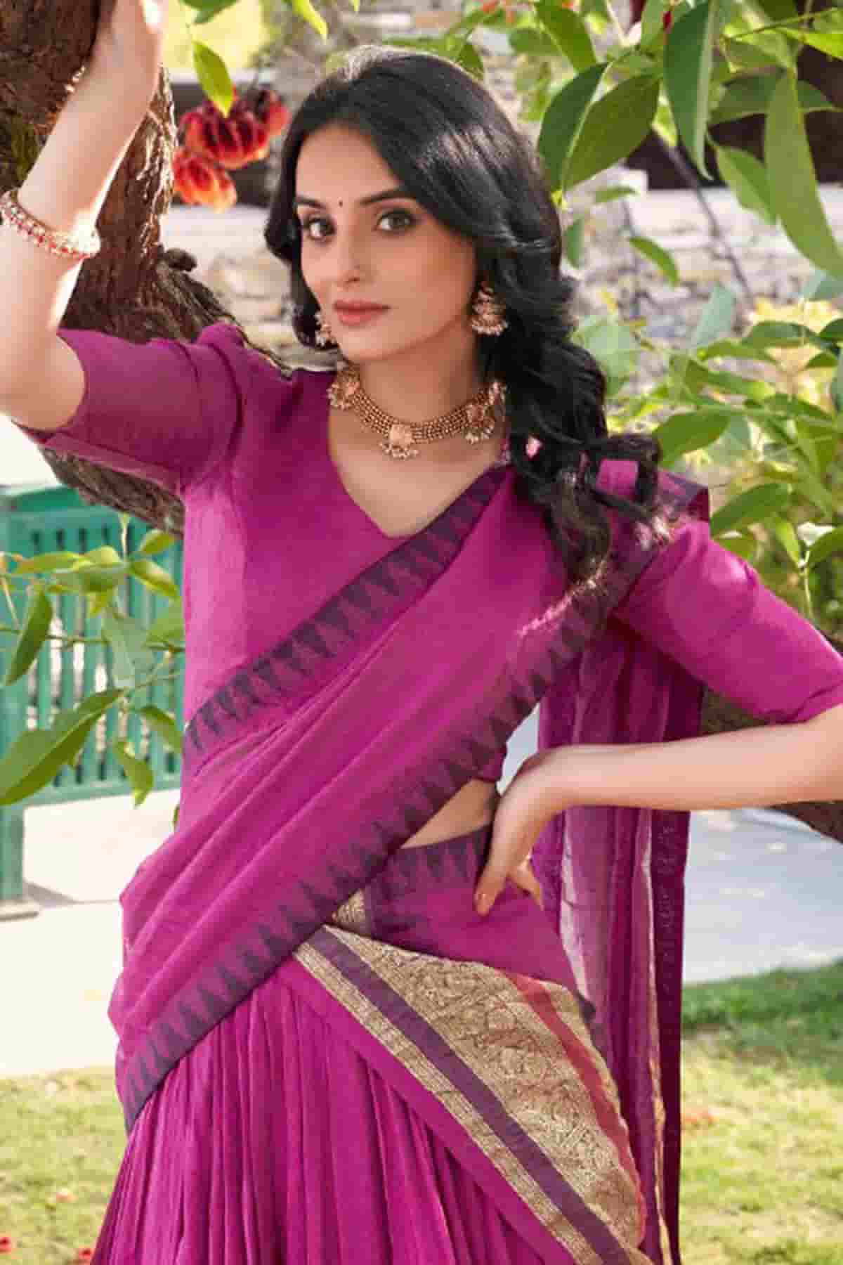 Chanderi Silk Zari Woven Work Lehenga Choli In Pink Colour