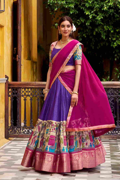 Chanderi Silk Zari Woven Work Lehenga Choli In Purple Colour
