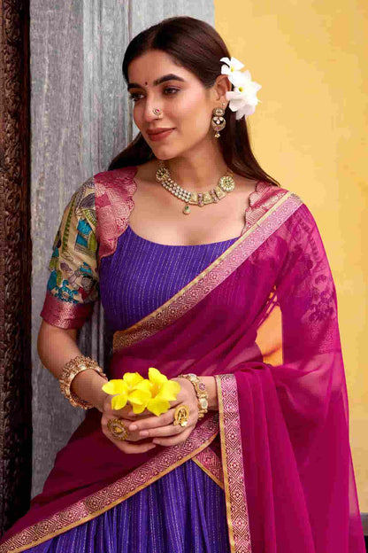 Chanderi Silk Zari Woven Work Lehenga Choli In Purple Colour