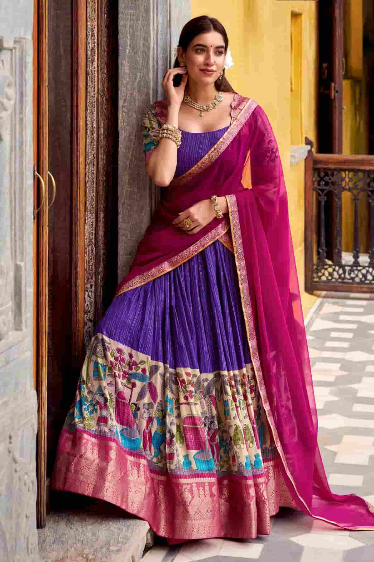 Chanderi Silk Zari Woven Work Lehenga Choli In Purple Colour