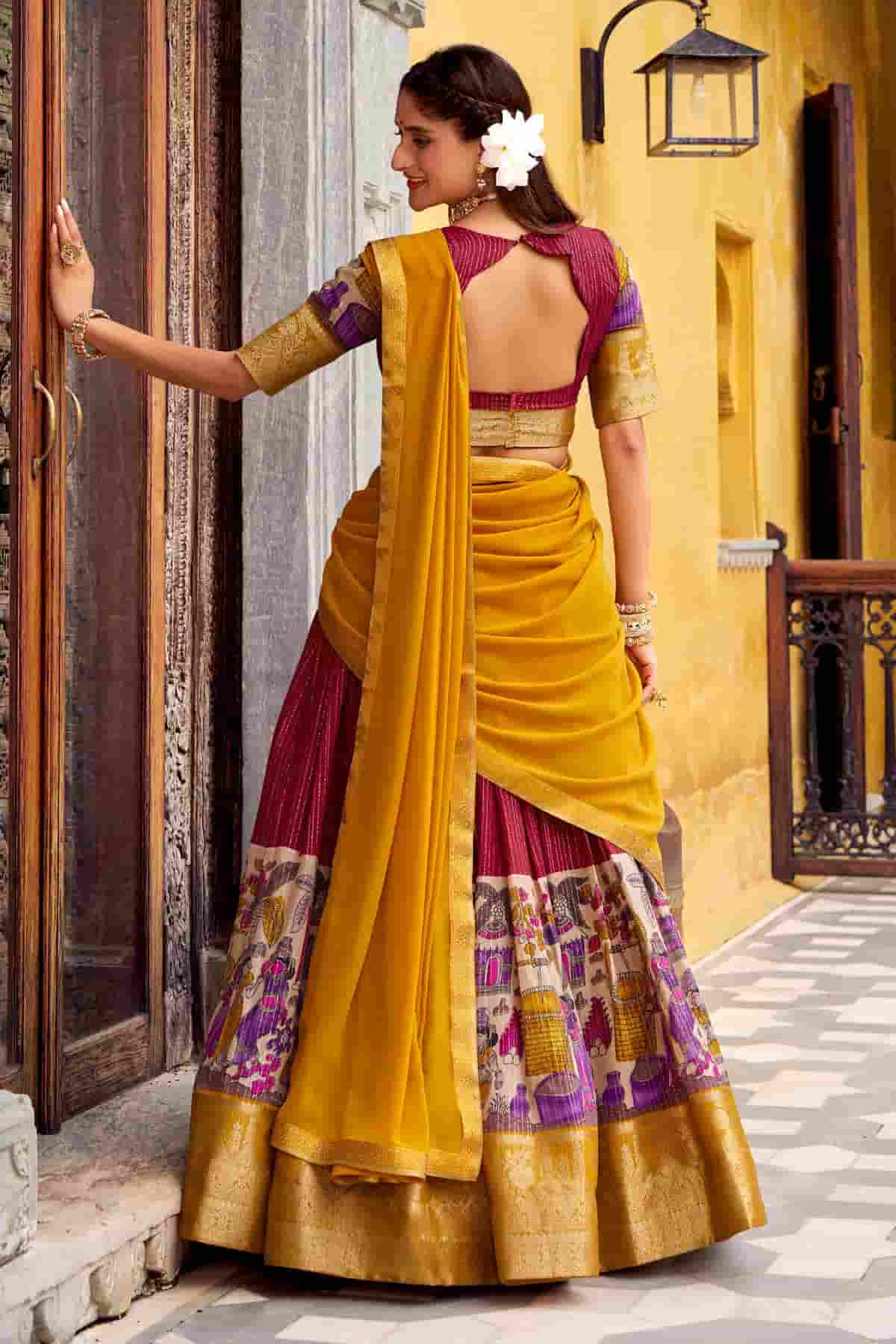 Chanderi Silk Zari Woven Work Lehenga Choli In Red Colour