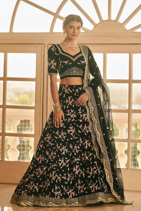 Chinnon Silk Designer Lehenga Choli In Black Colour LC1270050 A