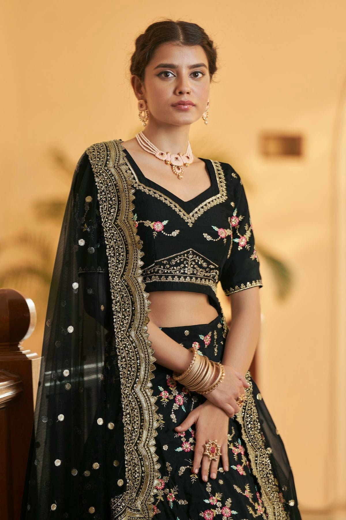 Chinnon Silk Designer Lehenga Choli In Black Colour LC1270050 B