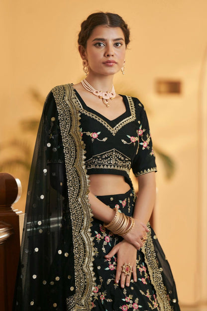 Chinnon Silk Designer Lehenga Choli In Black Colour LC1270050 B