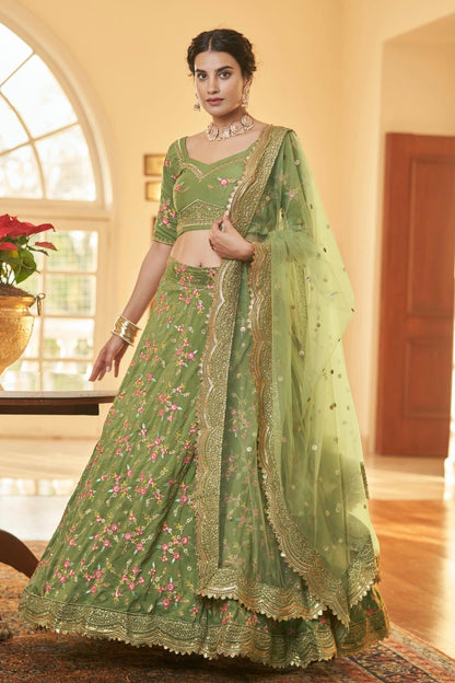 Chinnon Silk Designer Lehenga Choli In Light Green Colour LC1270052 A