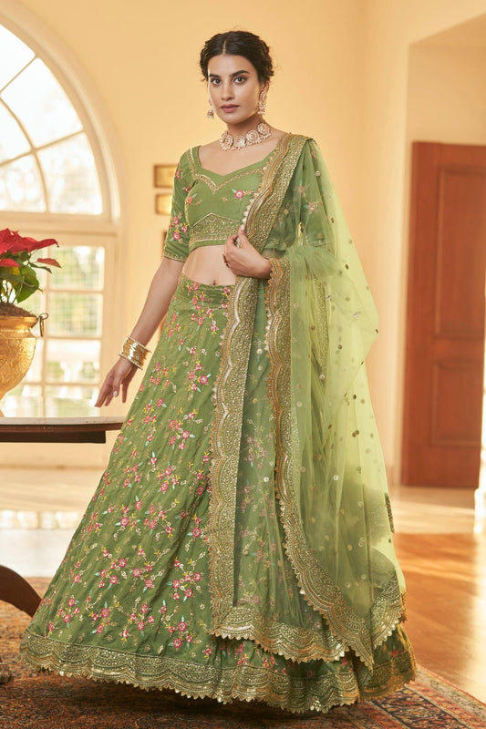 Chinnon Silk Designer Lehenga Choli In Light Green Colour LC1270052 A