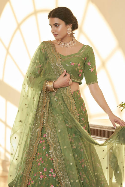 Chinnon Silk Designer Lehenga Choli In Light Green Colour LC1270052 B