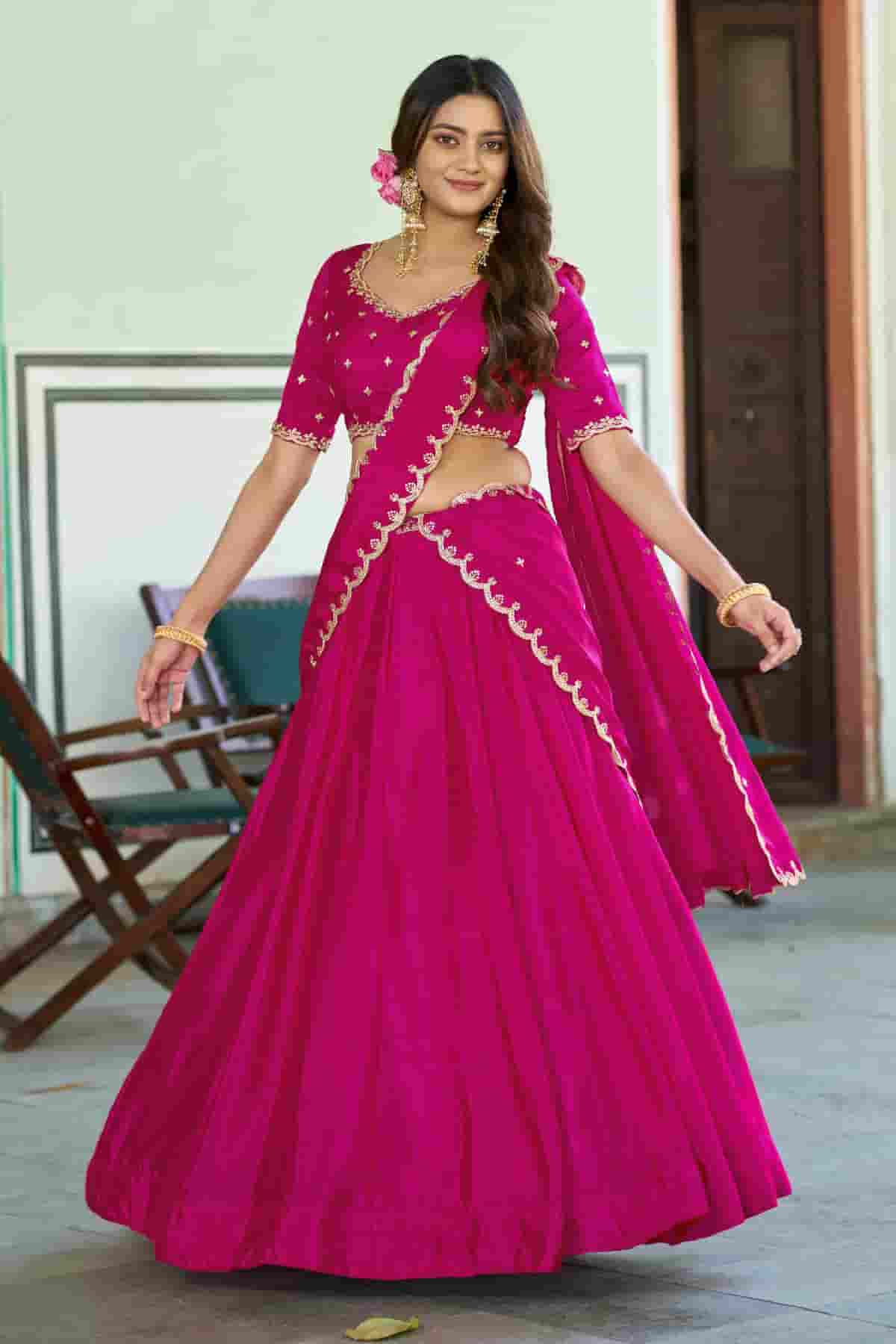 Chinon Thread Sequins Work Lehenga Choli In Pink Colour