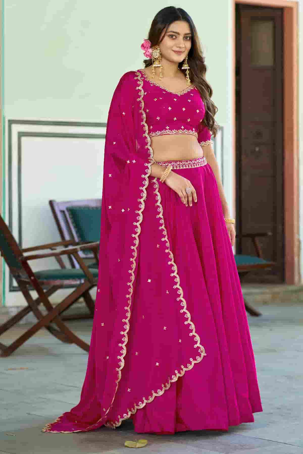 Chinon Thread Sequins Work Lehenga Choli In Pink Colour