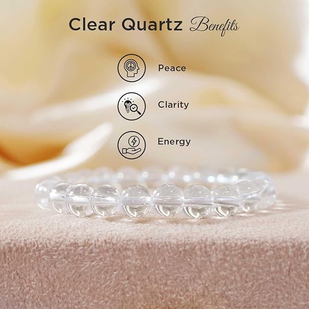 Clear Quartz 8mm Round Beads Bracelet – Natural Energy Amplifier & Healing Crystal Bracelet