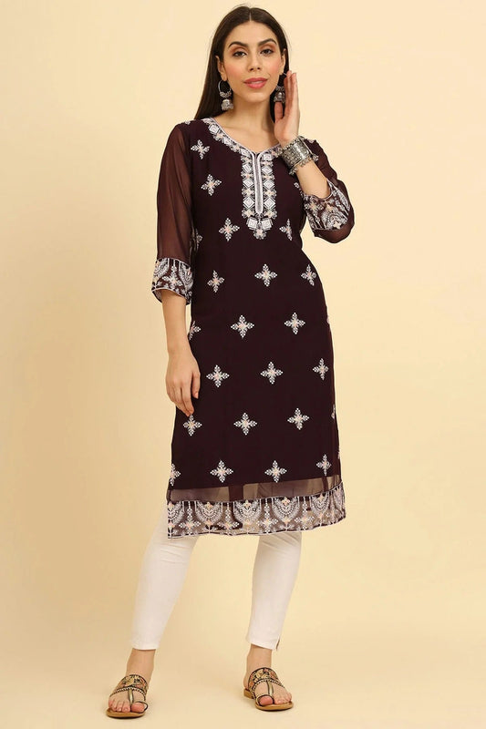 Coffee Colour Georgette Kurti KR1111226