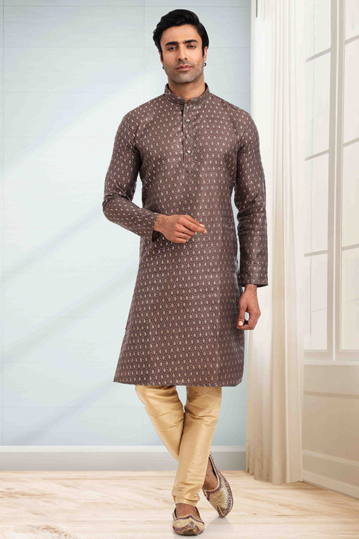 Coffee Colour Kurta Pajama In Jacquard KP1210278