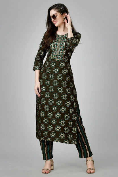 Coffee Colour Rayon Kurta And Pant Set KR1111321