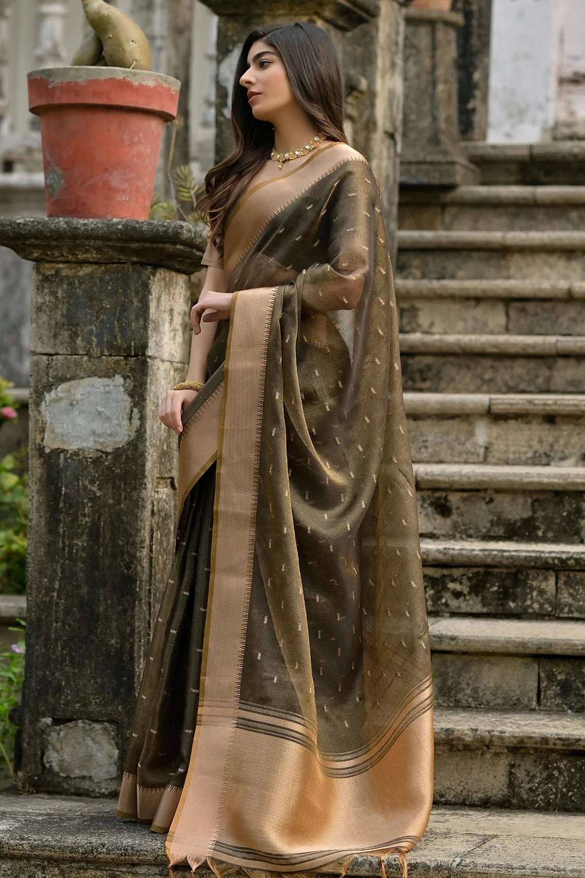 Coffee Colour Woven Work Soft Tussar Silk Saree SD1260019 A