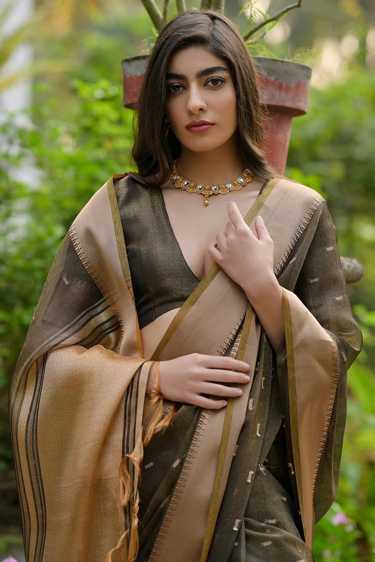 Coffee Colour Woven Work Soft Tussar Silk Saree SD1260019 B