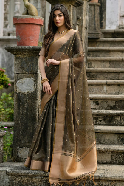 Coffee Colour Woven Work Soft Tussar Silk Saree SD1260019