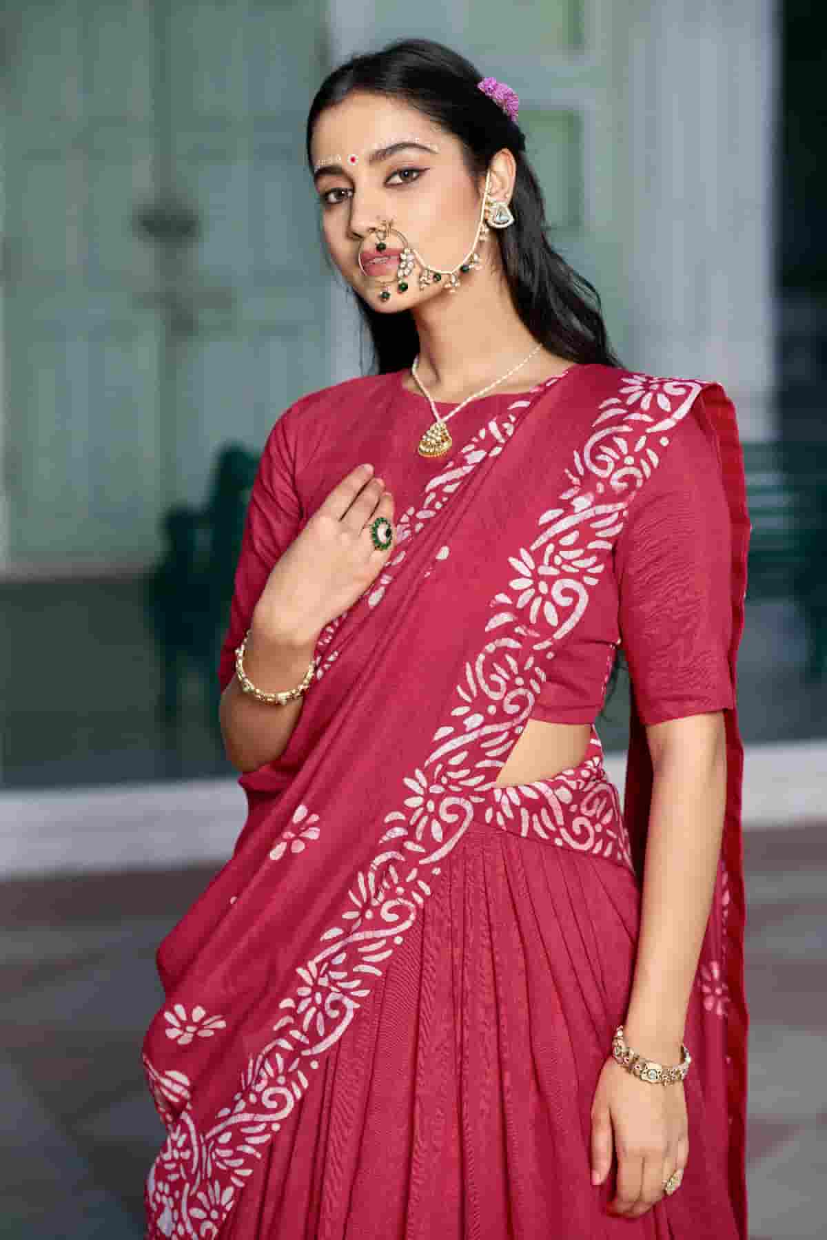 Cotton Chenderi Zari Woven Work Lehenga Choli In Dark Pink Colour