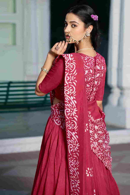 Cotton Chenderi Zari Woven Work Lehenga Choli In Dark Pink Colour