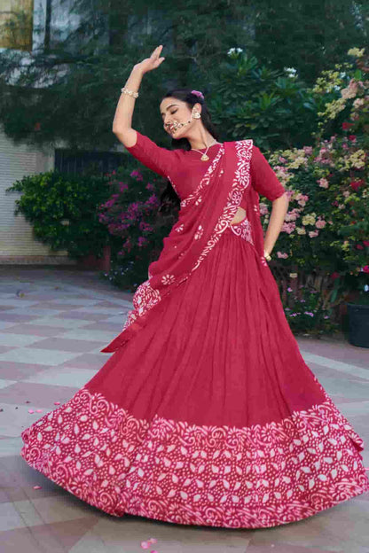 Cotton Chenderi Zari Woven Work Lehenga Choli In Dark Pink Colour