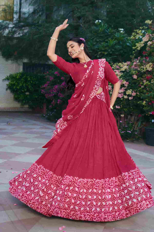 Cotton Chenderi Zari Woven Work Lehenga Choli In Dark Pink Colour