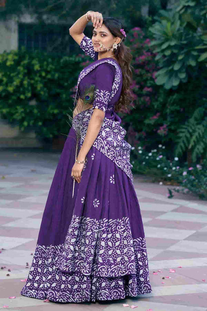 Cotton Chenderi Zari Woven Work Lehenga Choli In Purple Colour