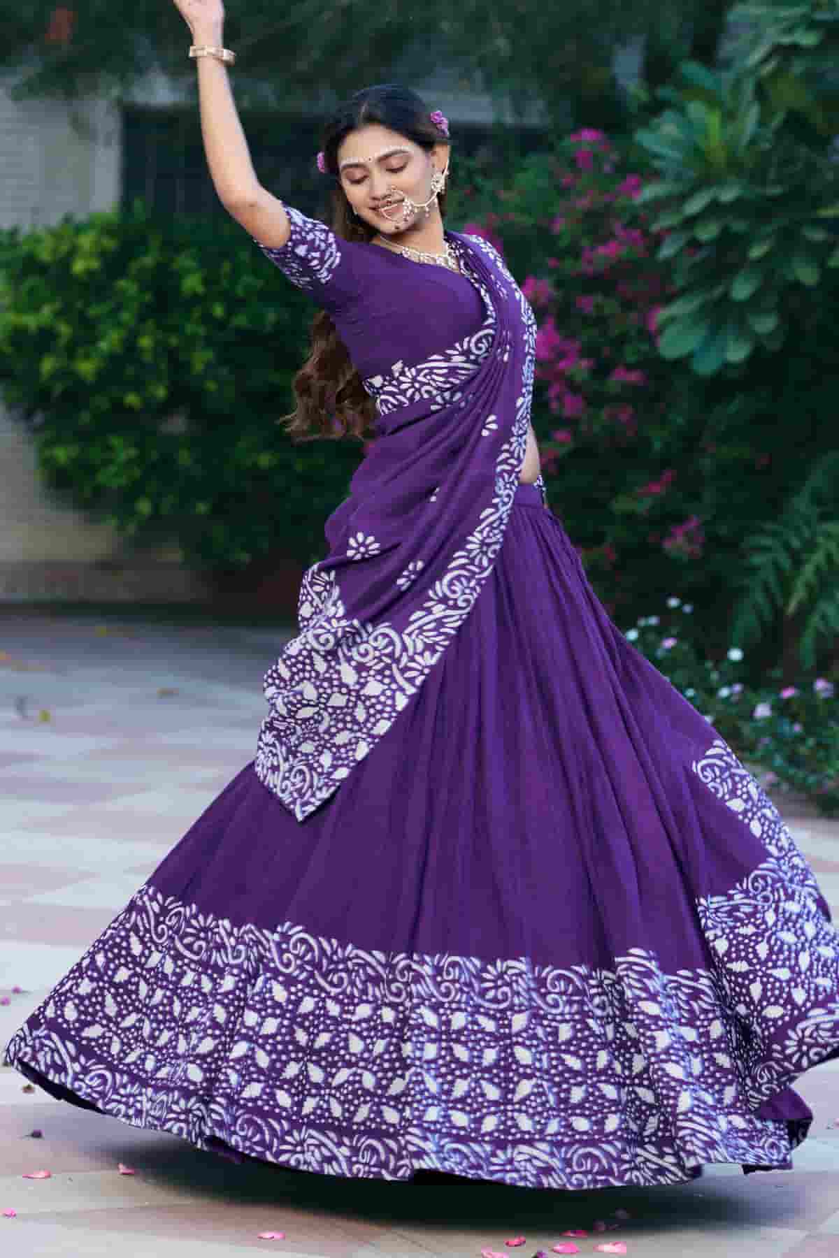 Cotton Chenderi Zari Woven Work Lehenga Choli In Purple Colour