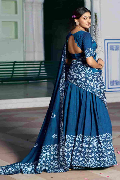 Cotton Chenderi Zari Woven Work Lehenga Choli In Teal Blue Colour