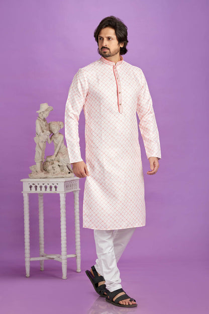 Cotton Digital Print Kurta Pajama In Baby Pink Colour KP1230474