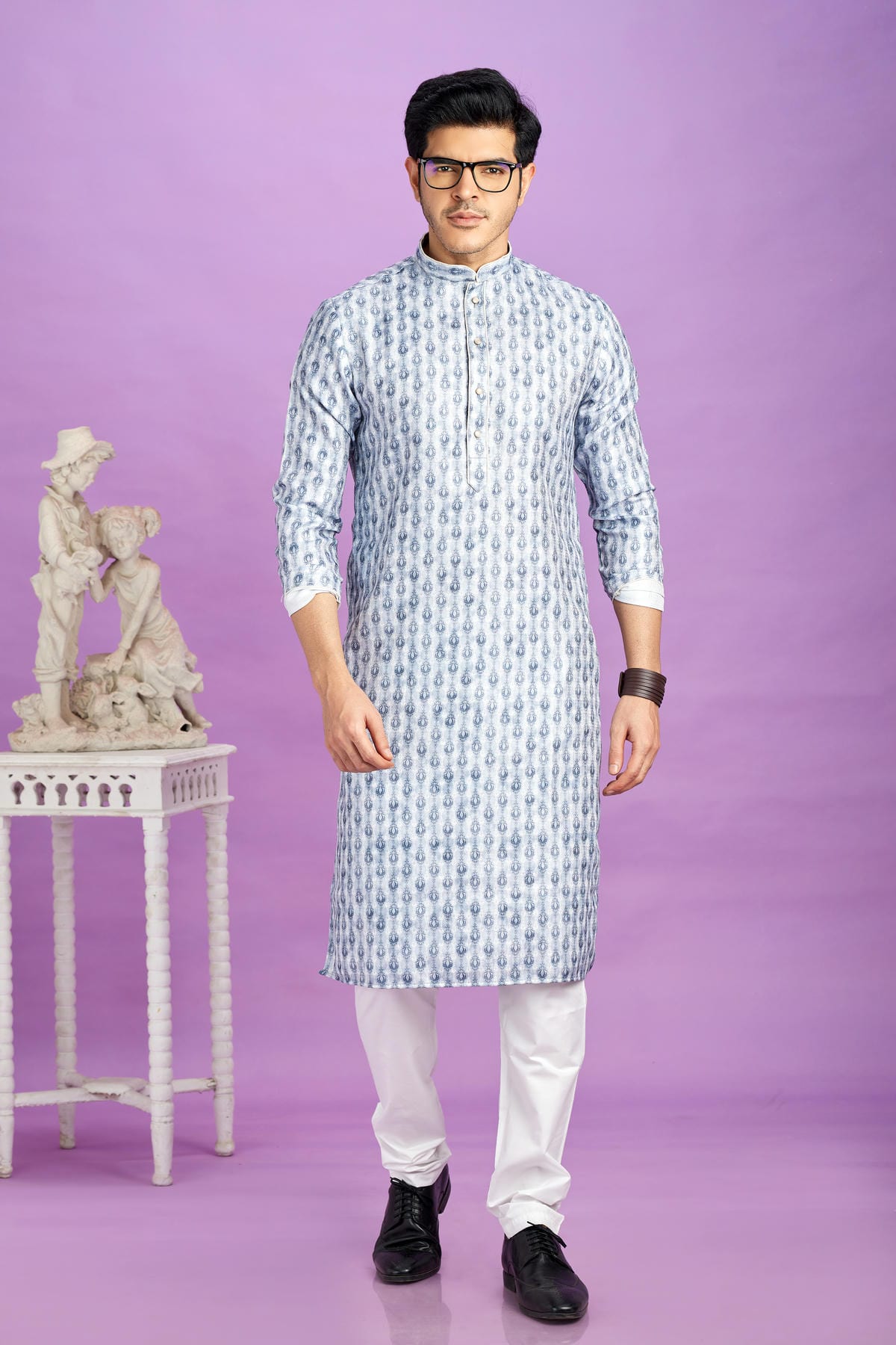 Cotton Digital Print Kurta Pajama In Blue Colour KP1230483 1