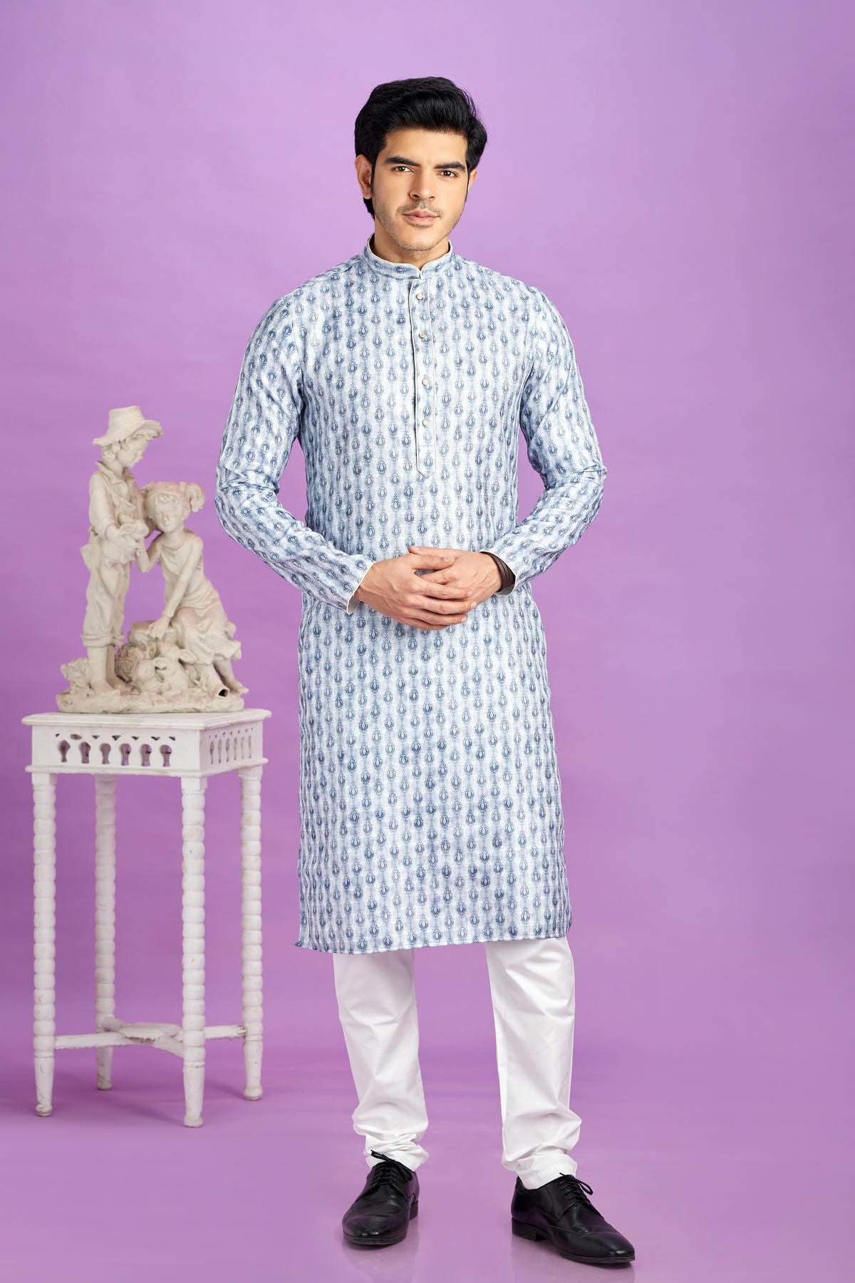 Cotton Digital Print Kurta Pajama In Blue Colour KP1230483