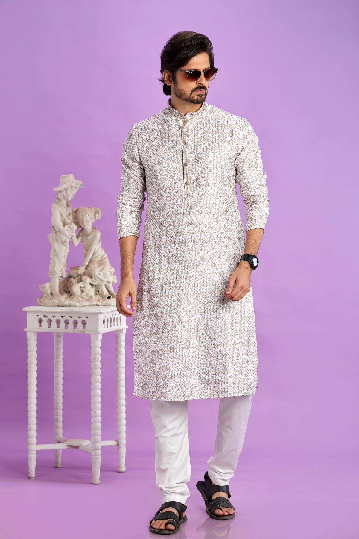 Cotton Digital Print Kurta Pajama In Brown Colour KP1230476 1