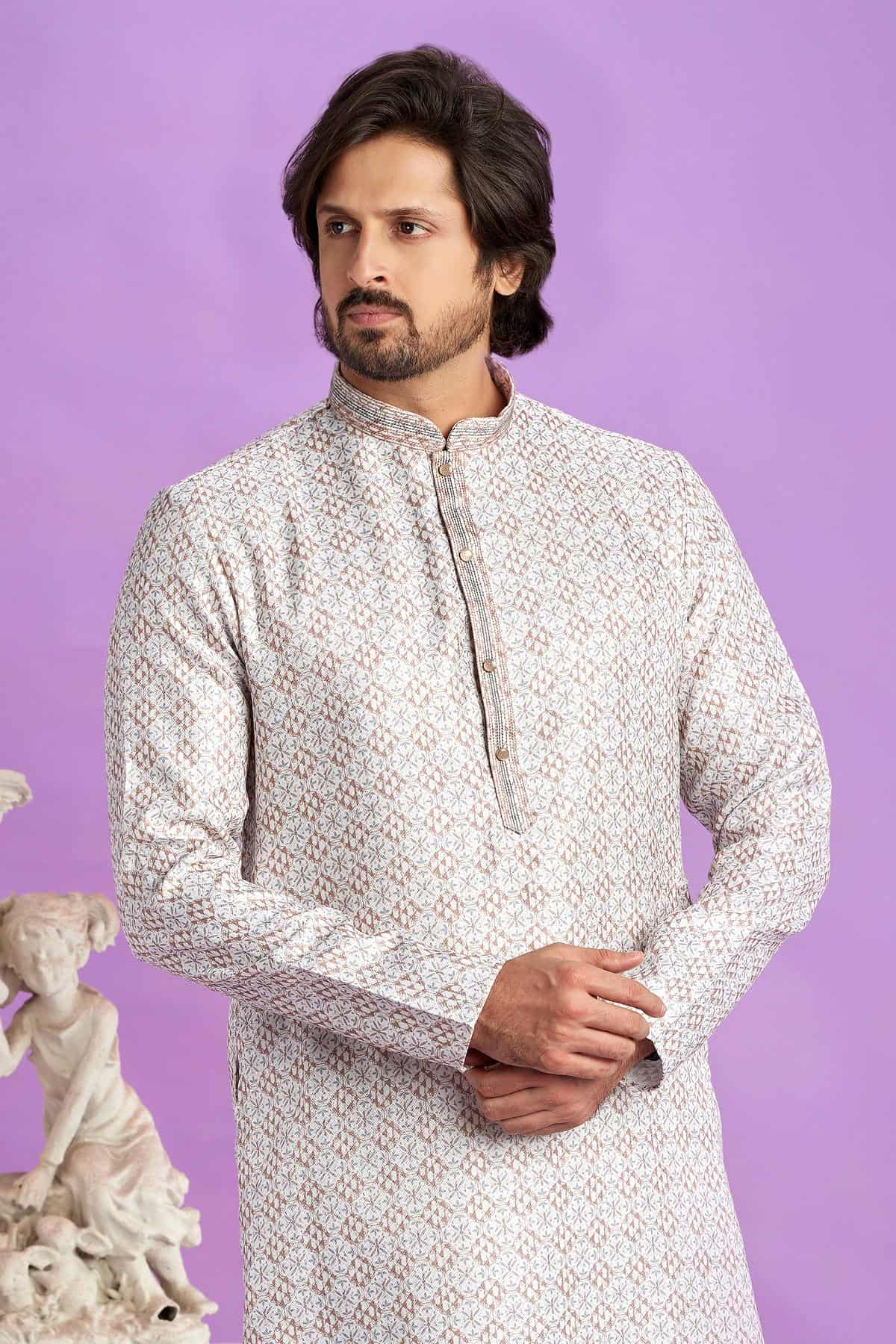 Cotton Digital Print Kurta Pajama In Brown Colour KP1230476 2