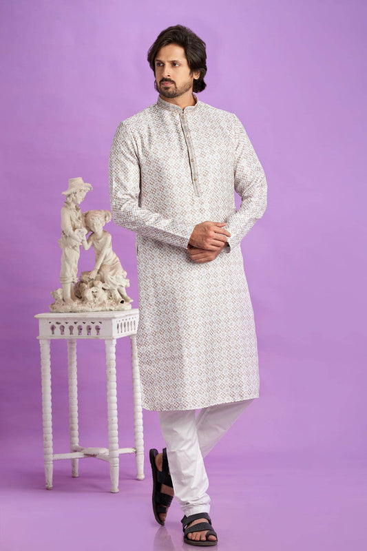Cotton Digital Print Kurta Pajama In Brown Colour KP1230476