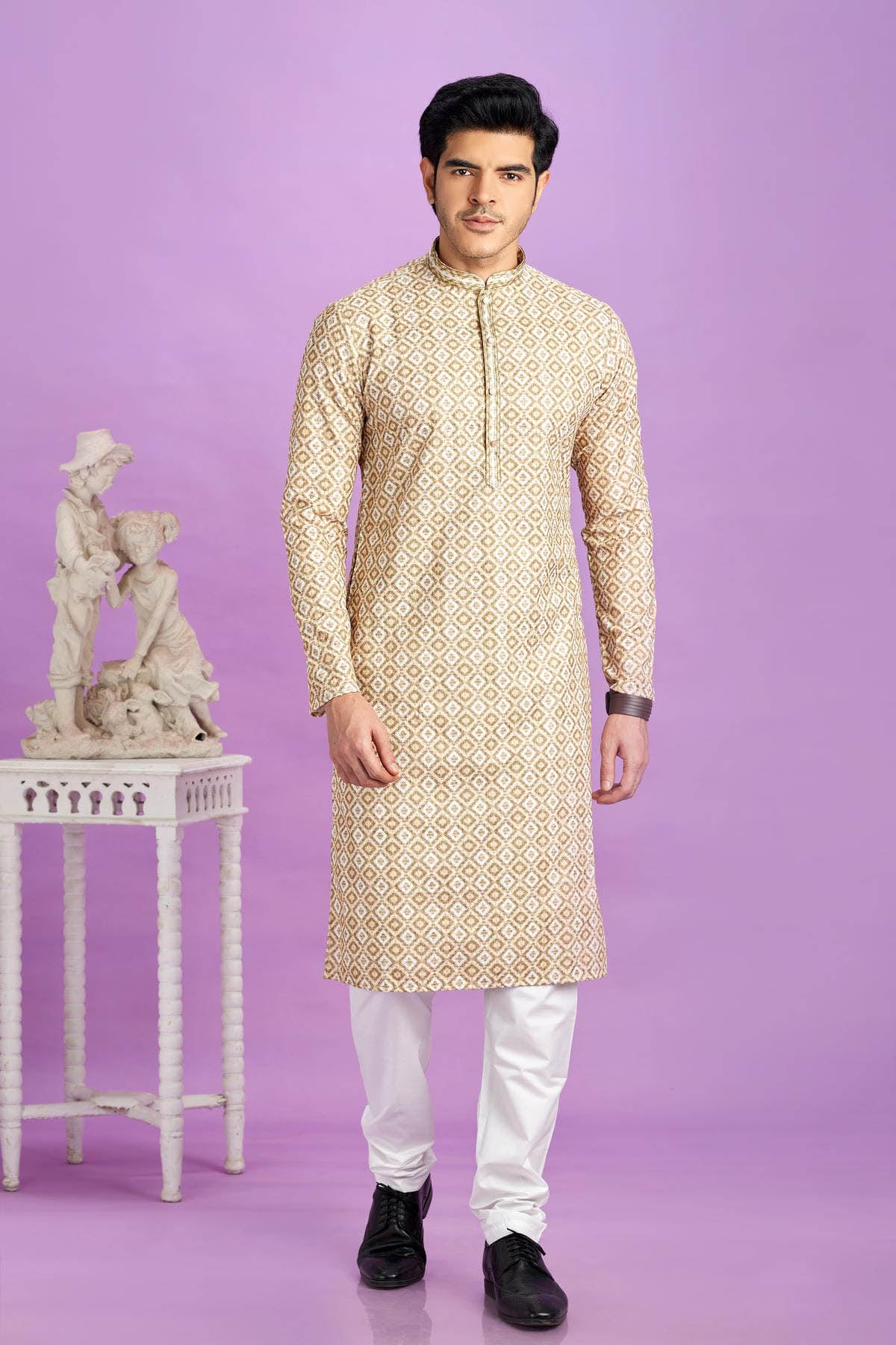 Cotton Digital Print Kurta Pajama In Brown Colour KP1230480