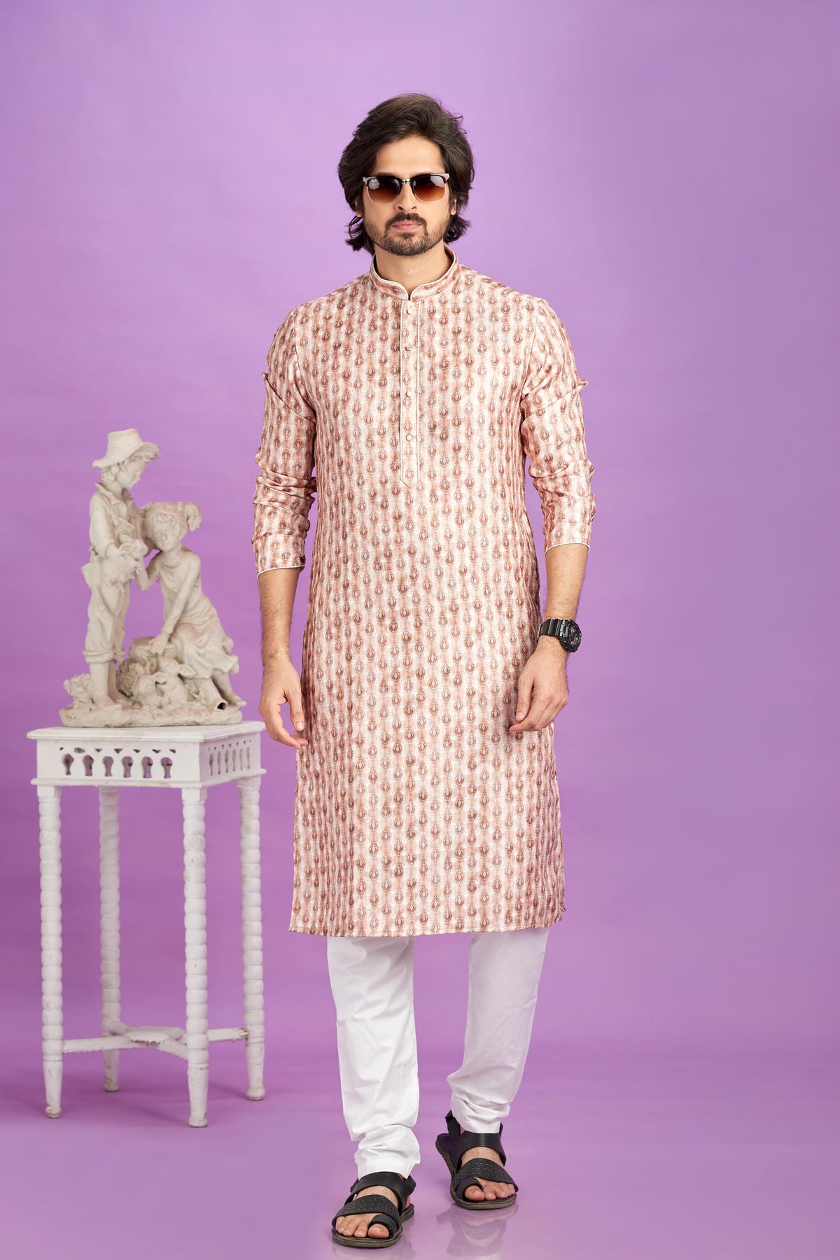 Cotton Digital Print Kurta Pajama In Brown Colour KP1230484 1