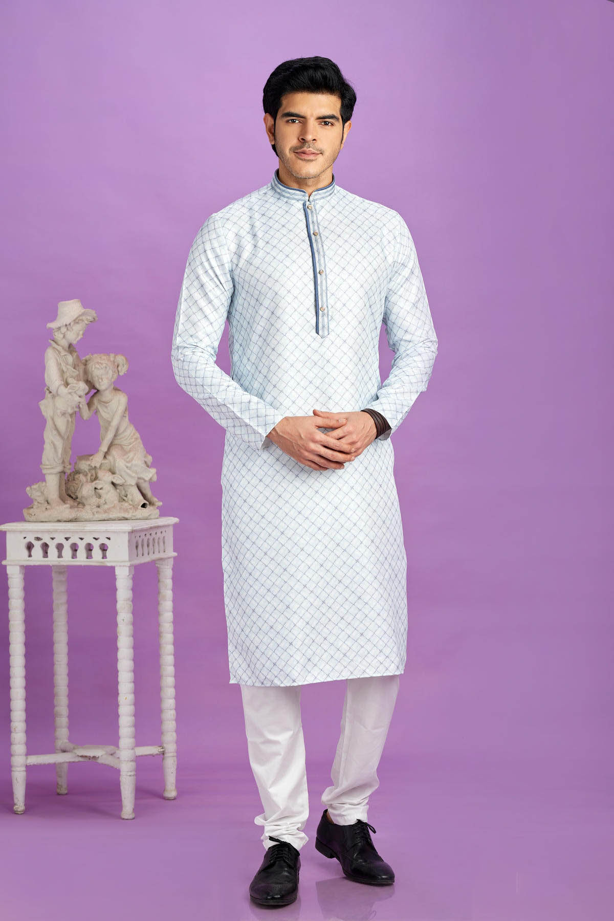 Cotton Digital Print Kurta Pajama In Light Blue Colour KP1230473