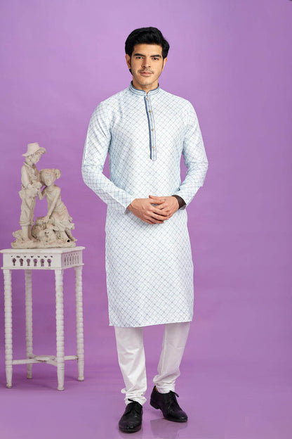 Cotton Digital Print Kurta Pajama In Light Blue Colour KP1230473