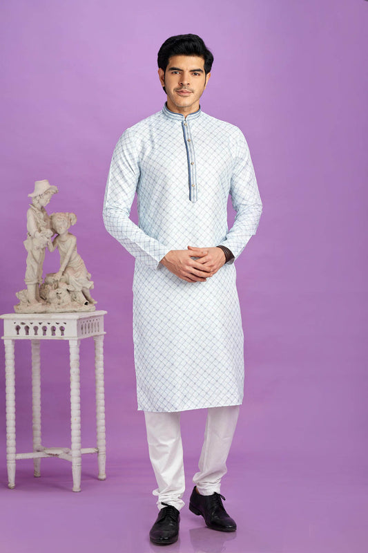 Cotton Digital Print Kurta Pajama In Light Blue Colour KP1230473